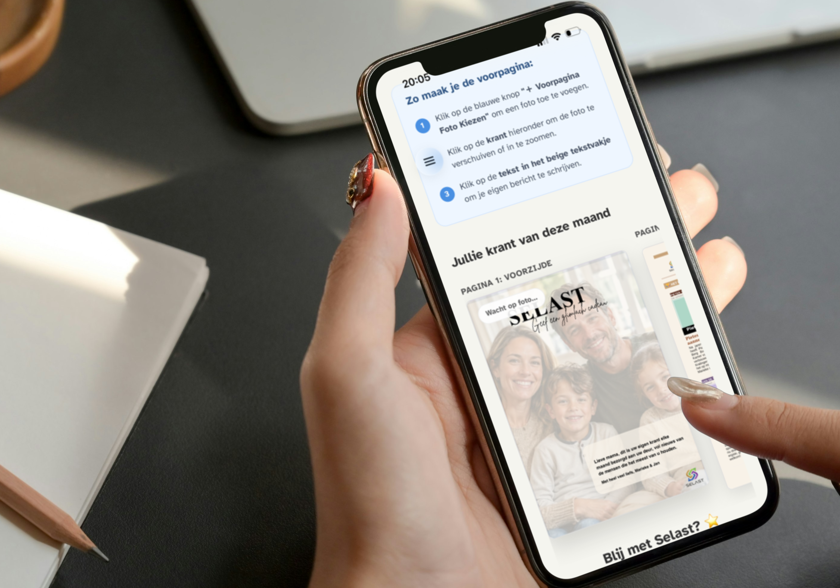 Onze web-app op een telefoon